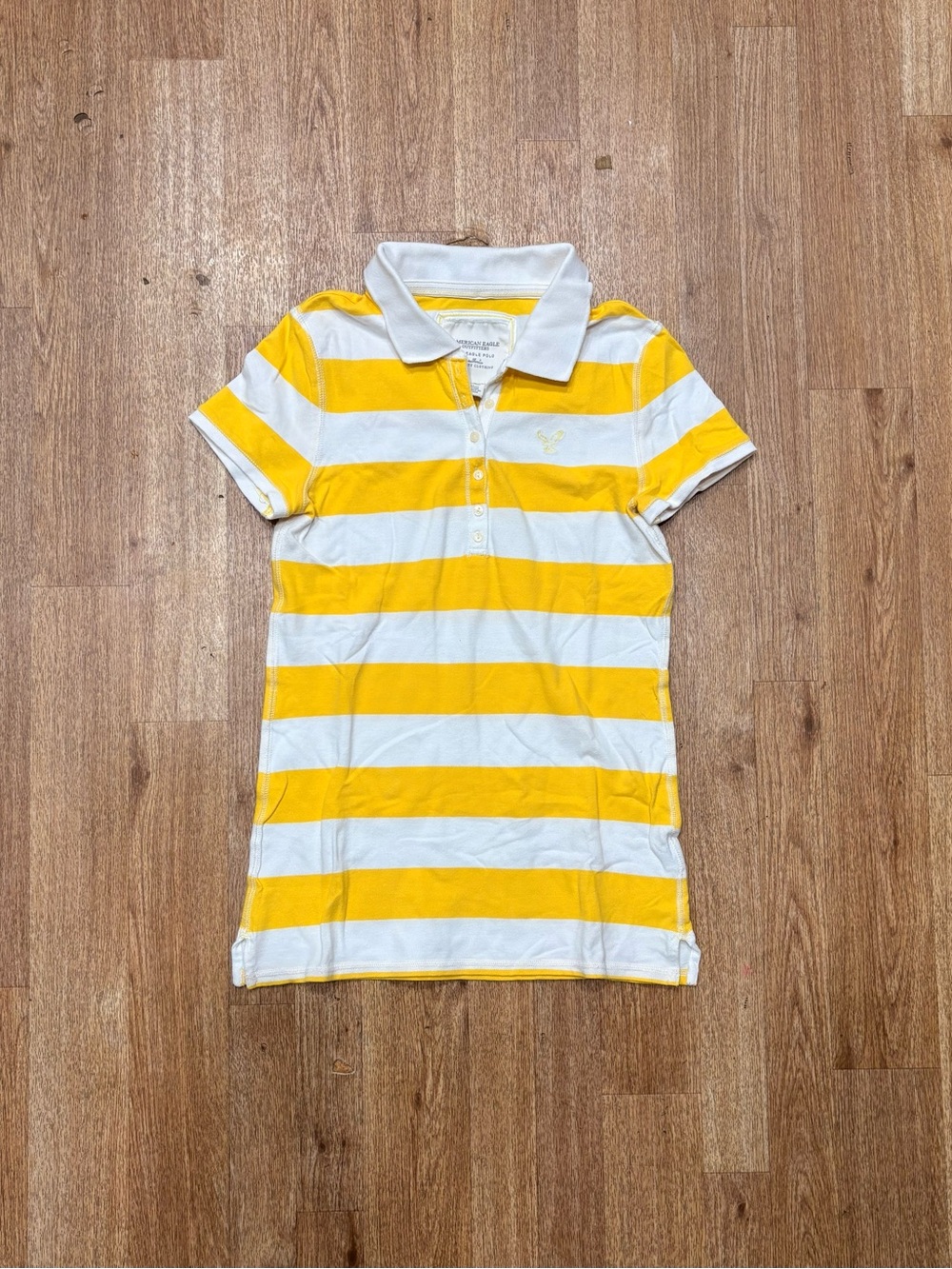 Vintage American eagle yellow & White Striped Polo Tee